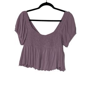 Urban Outfitters Angelo Smocked Babydoll Puff Sleeve Top - Purple/Pink